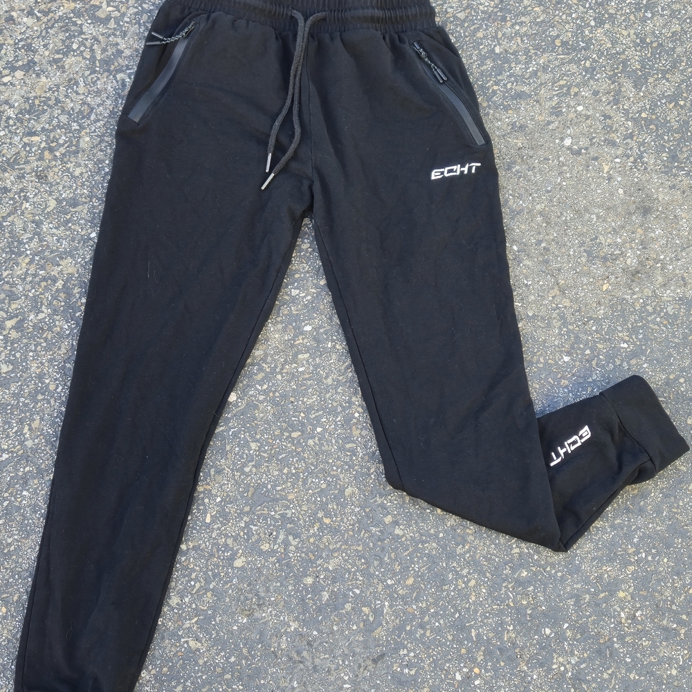 ECHT Black Joggers with White Logo for Kids — Zipper Pockets